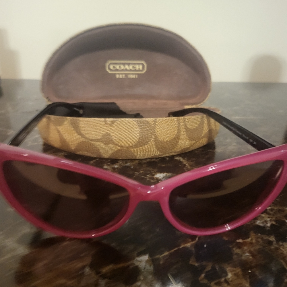 SOLD - Coach fuchsia color sunglasses with case for women with Coach logo case.